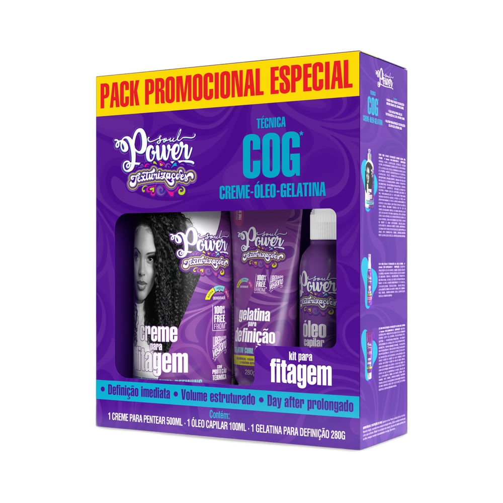 Kit Soul Power Texturizações Técnica COG Fitagem com creme, óleo e gelatina para cachos definidos